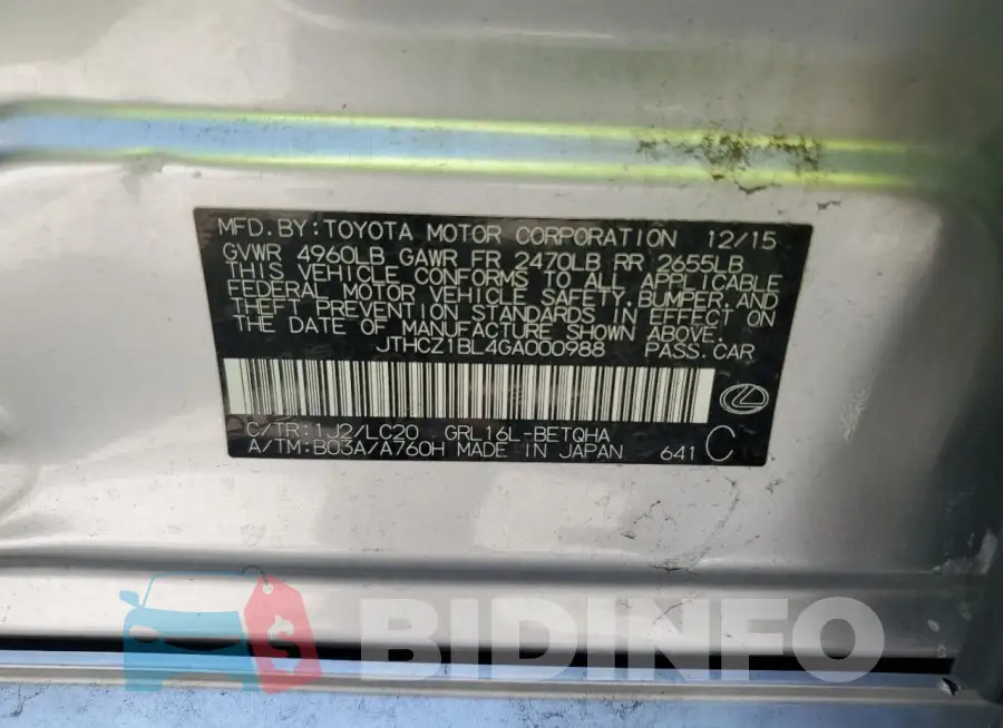 JTHCZ1BL4GA000988 Photo# 12