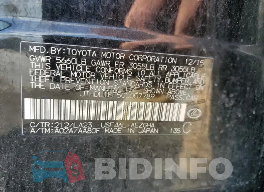 JTHDL1EF5G5007789 Photo# 12