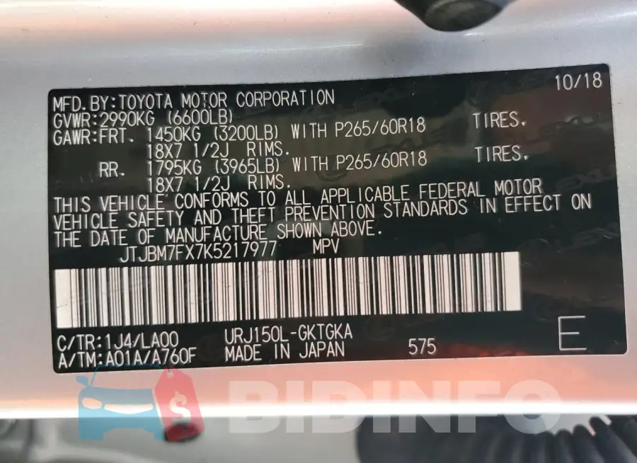 JTJBM7FX7K5217977 Photo# 13