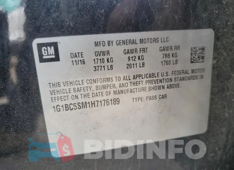 1G1BC5SM1H7176189 Photo# 12