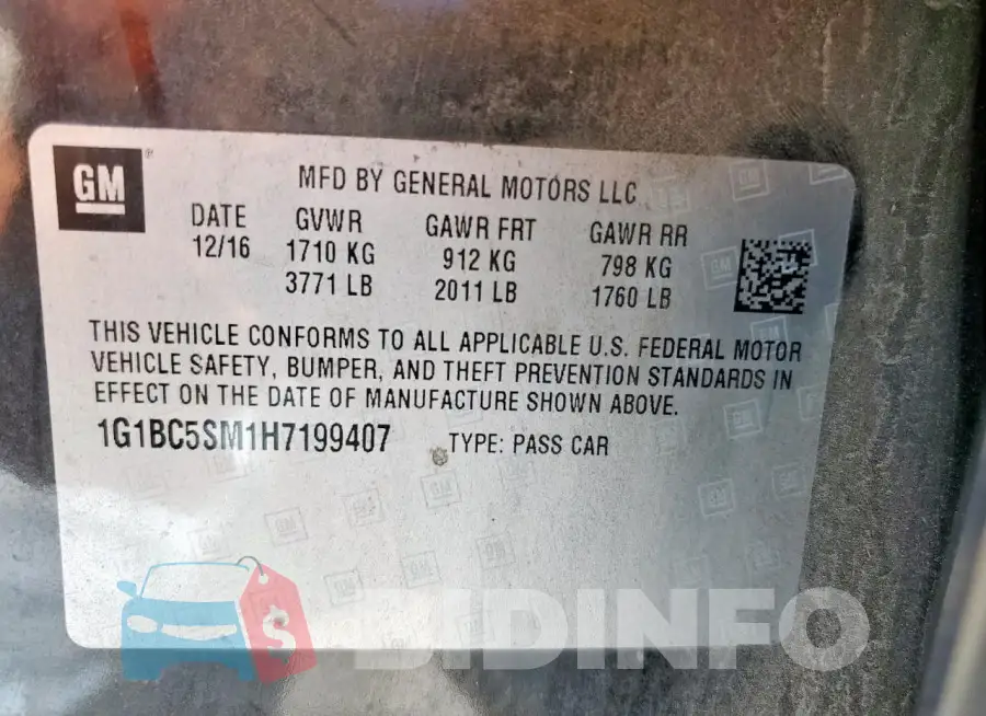 1G1BC5SM1H7199407 Photo# 12