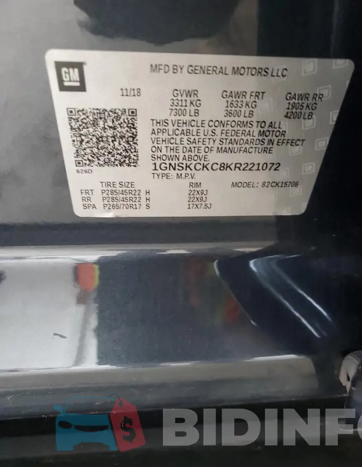 1GNSKCKC8KR221072 Photo# 13