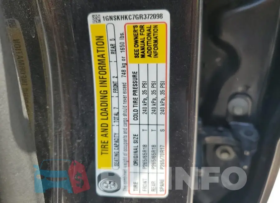 1GNSKHKC7GR372098 Photo# 14