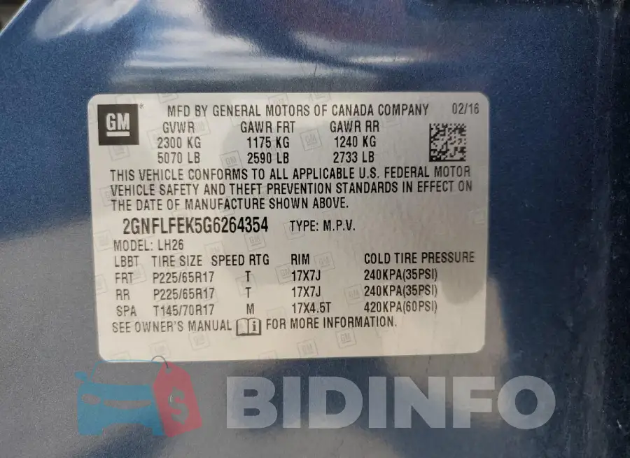 2GNFLFEK5G6264354 Photo# 13