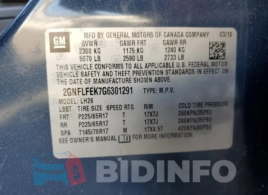 2GNFLFEK7G6301291 Photo# 13