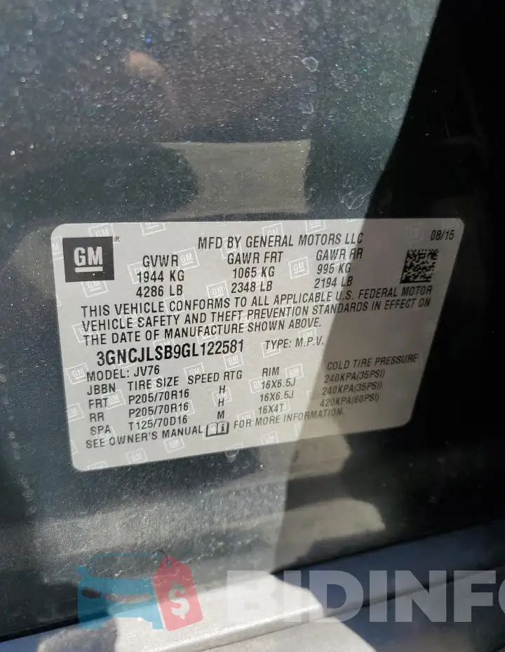 3GNCJLSB9GL122581 Photo# 13