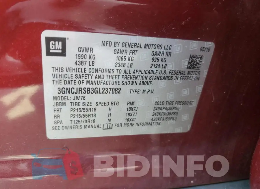 3GNCJRSB3GL237082 Photo# 12