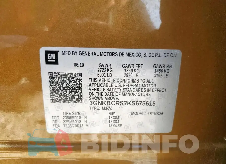 3GNKBCRS7KS675615 Photo# 12