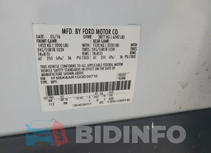 1FM5K8AR1GGD30710 Photo# 13