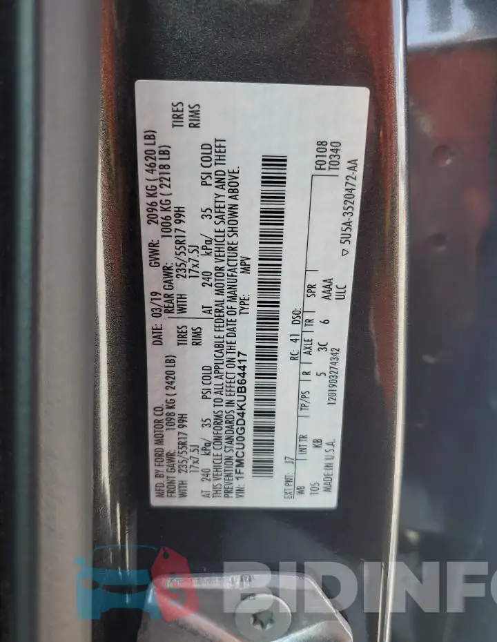 1FMCU0GD4KUB64417 Photo# 13