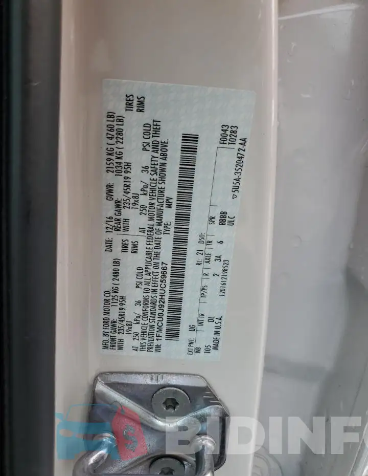 1FMCU0J92HUC59667 Photo# 13