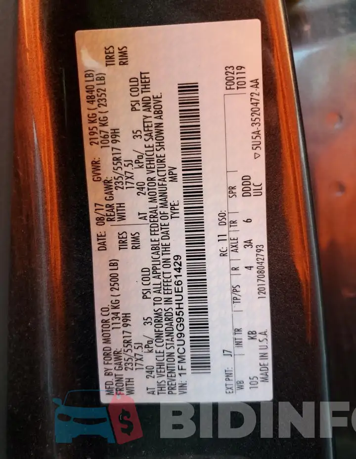 1FMCU9G95HUE61429 Photo# 14