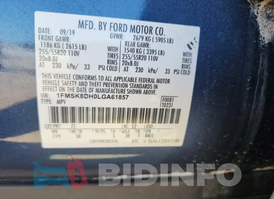 1FMSK8DH0LGA61857 Photo# 13