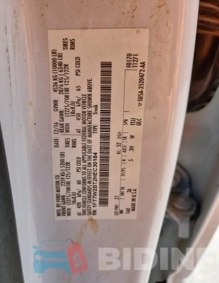 1FT7W2BT2HEC30184 Photo# 12