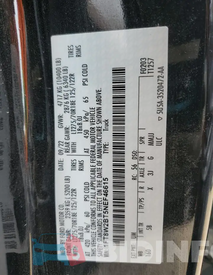 1FT8W2BT5NEF46615 Photo# 12
