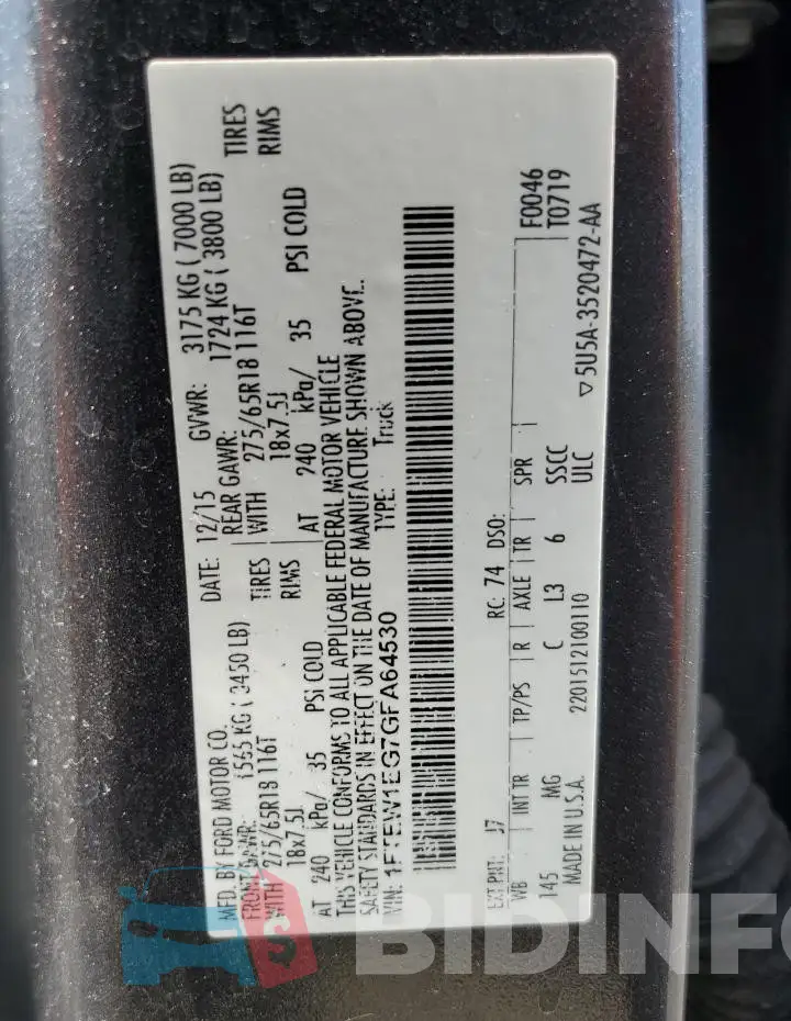 1FTEW1EG7GFA64530 Photo# 12