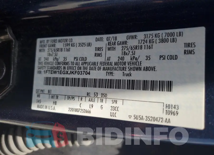 1FTEW1EGXJKF03704 Photo# 12