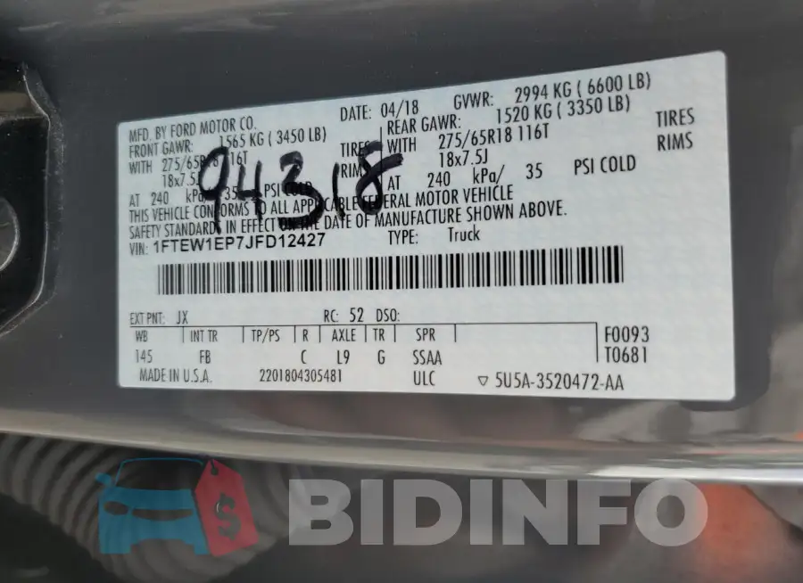 1FTEW1EP7JFD12427 Photo# 12