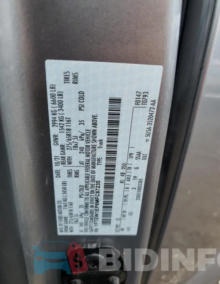 1FTEW1EP8MFC87235 Photo# 12