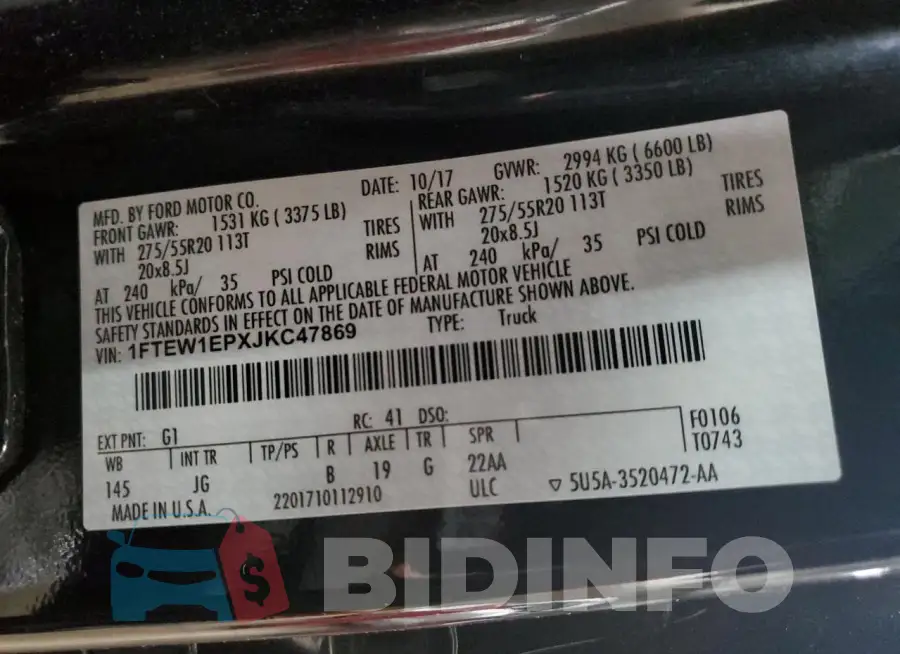1FTEW1EPXJKC47869 Photo# 13