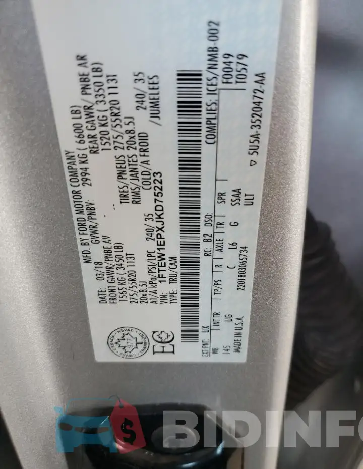 1FTEW1EPXJKD75223 Photo# 13