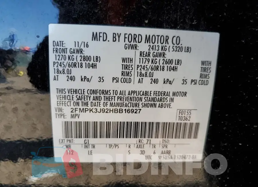 2FMPK3J92HBB16927 Photo# 13