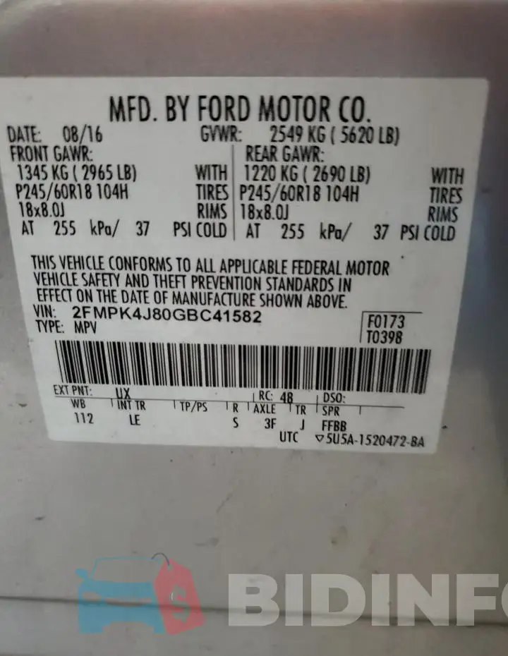 2FMPK4J80GBC41582 Photo# 12