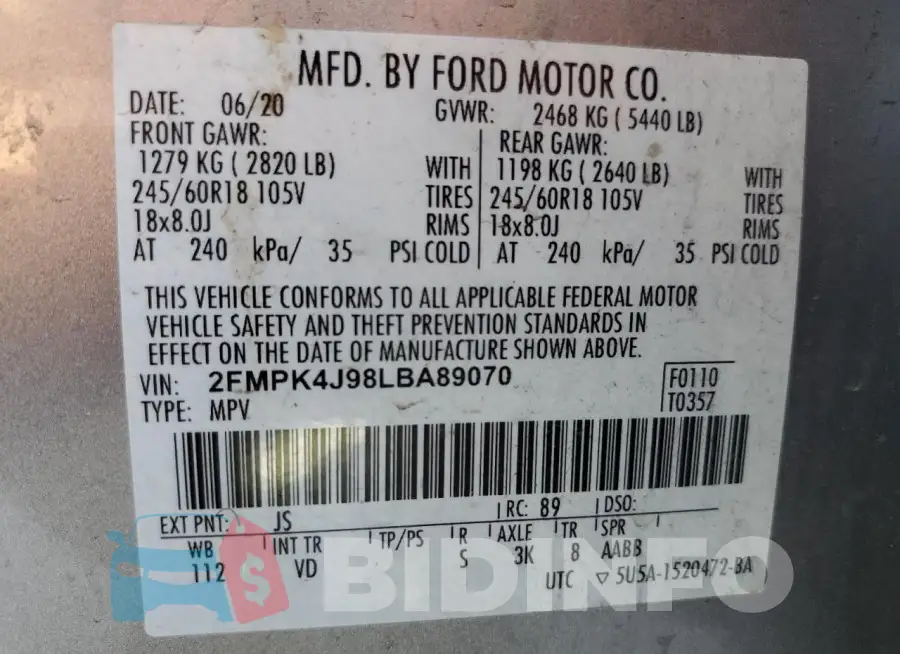 2FMPK4J98LBA89070 Photo# 13