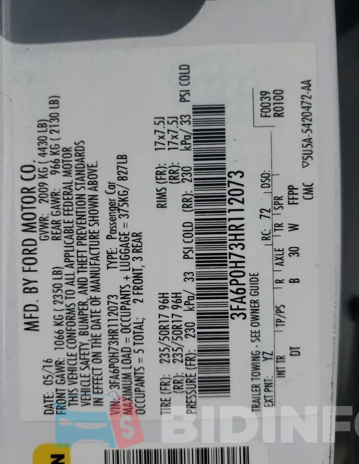 3FA6P0H73HR112073 Photo# 13