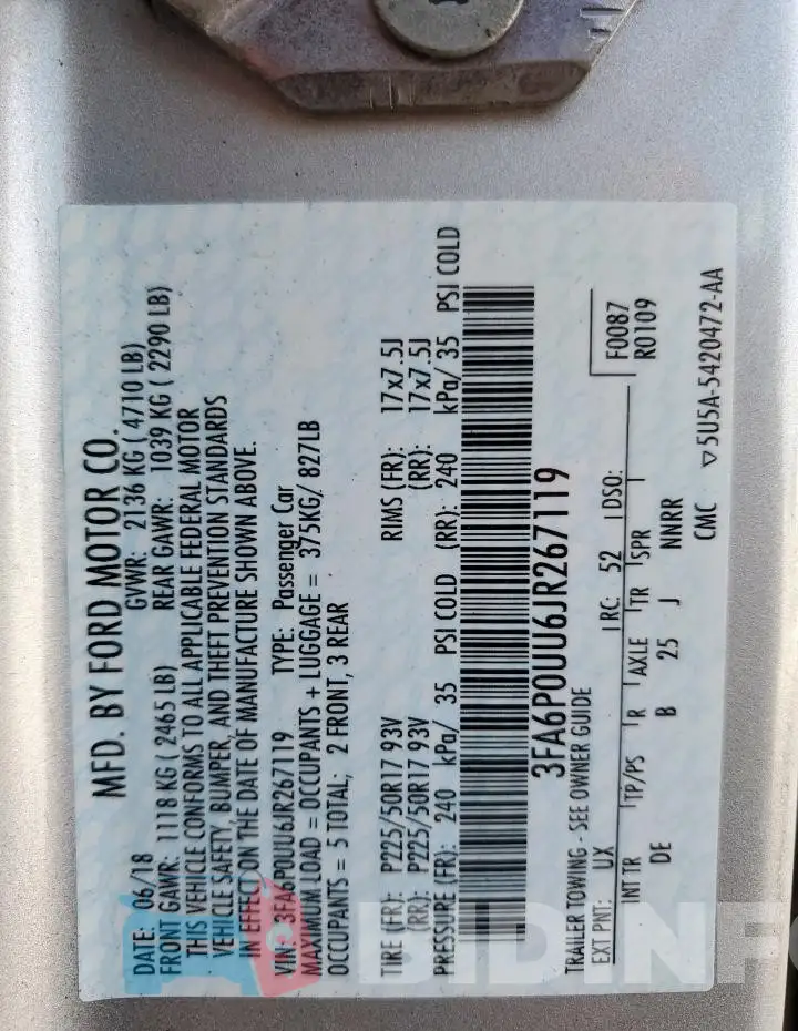3FA6P0UU6JR267119 Photo# 12