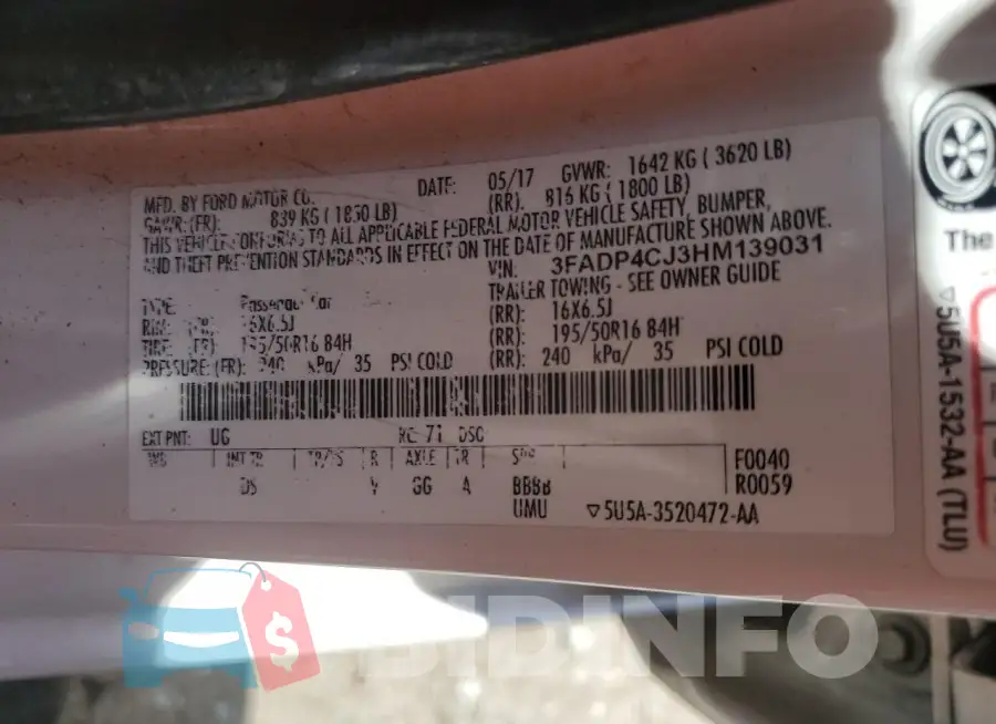 3FADP4CJ3HM139031 Photo# 13