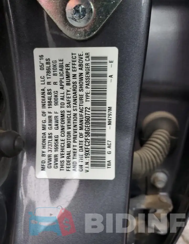 19XFC2F58GE060772 Photo# 12