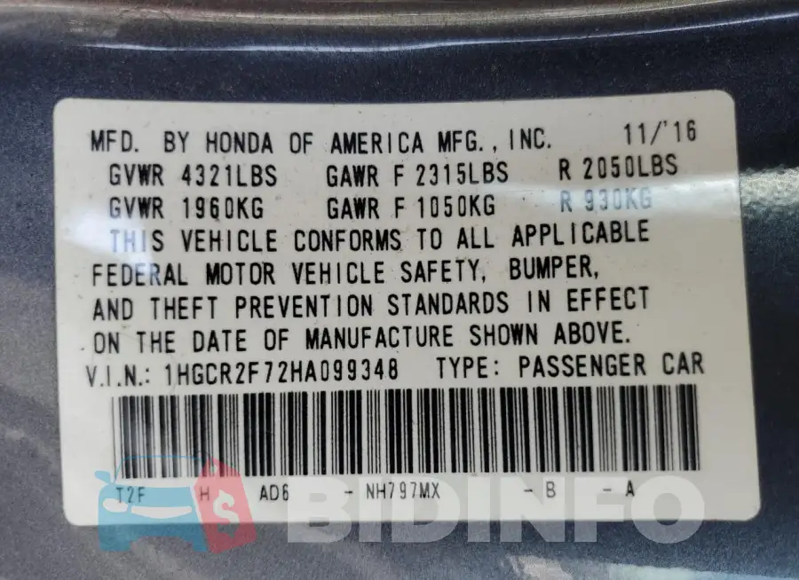 1HGCR2F72HA099348 Photo# 13