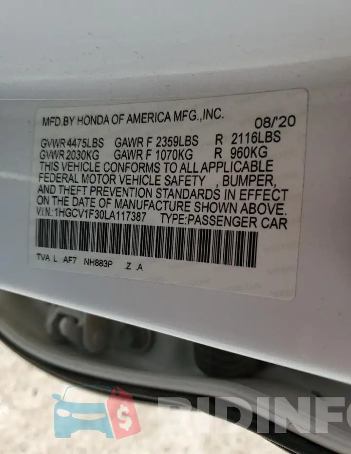 1HGCV1F30LA117387 Photo# 12