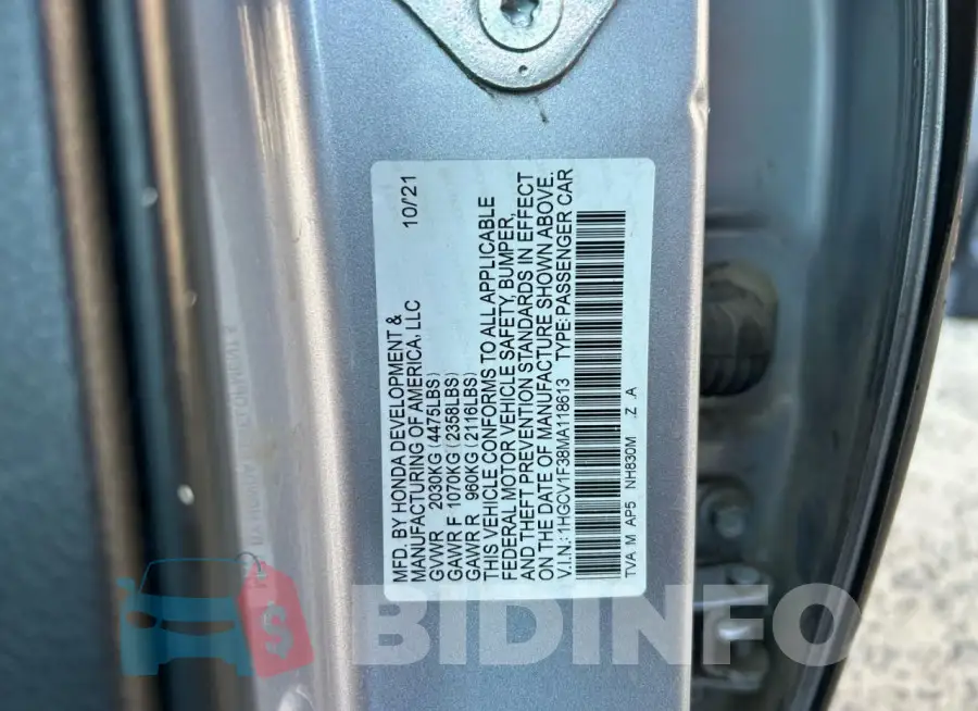 1HGCV1F38MA118613 Photo# 10