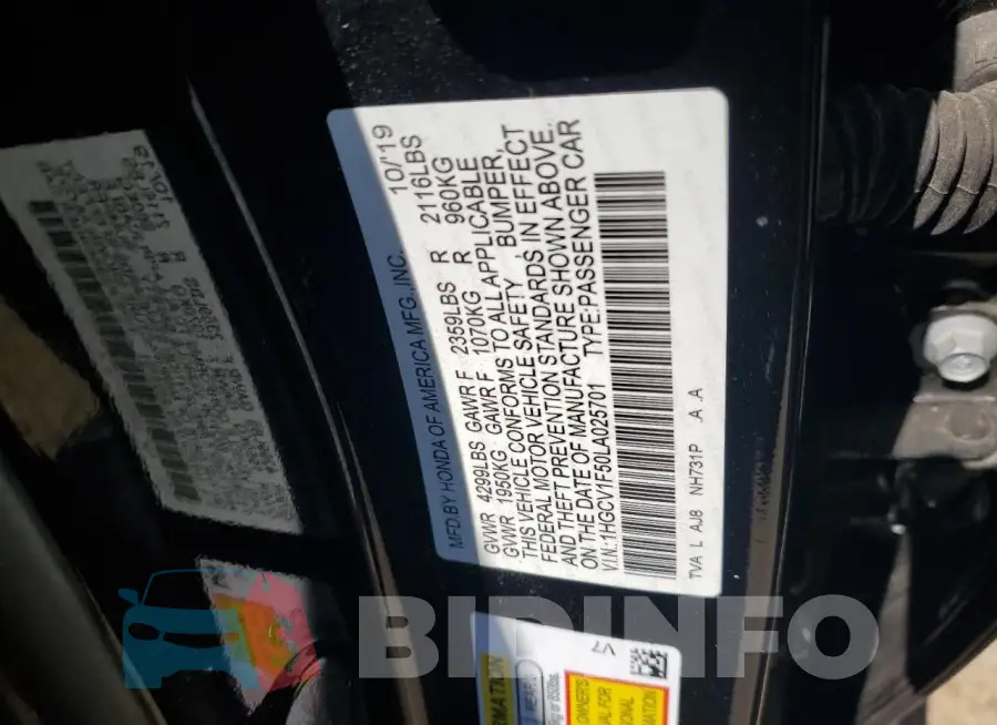 1HGCV1F50LA025701 Photo# 12