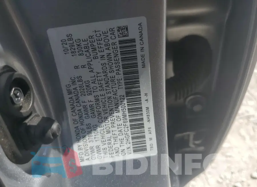 2HGFC2F69MH500122 Photo# 12