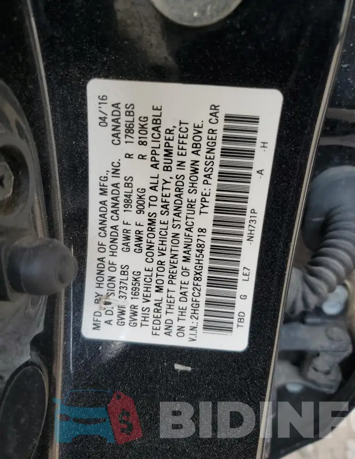 2HGFC2F8XGH548718 Photo# 13