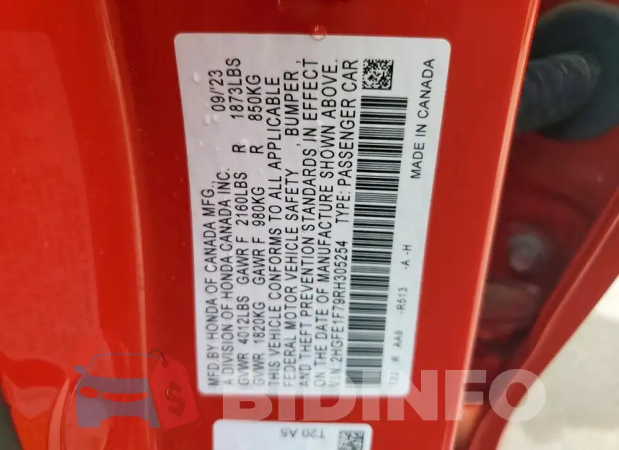2HGFE1F79RH305254 Photo# 12