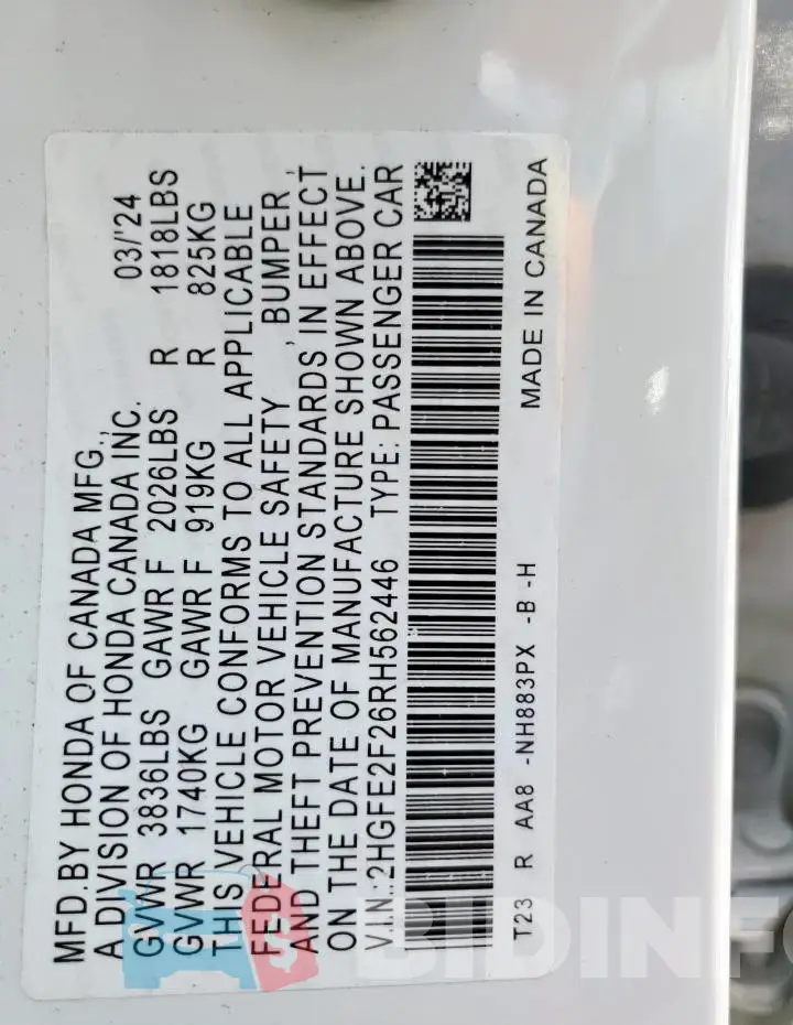 2HGFE2F26RH562446 Photo# 12