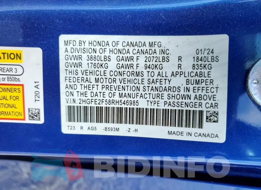 2HGFE2F58RH546985 Photo# 12