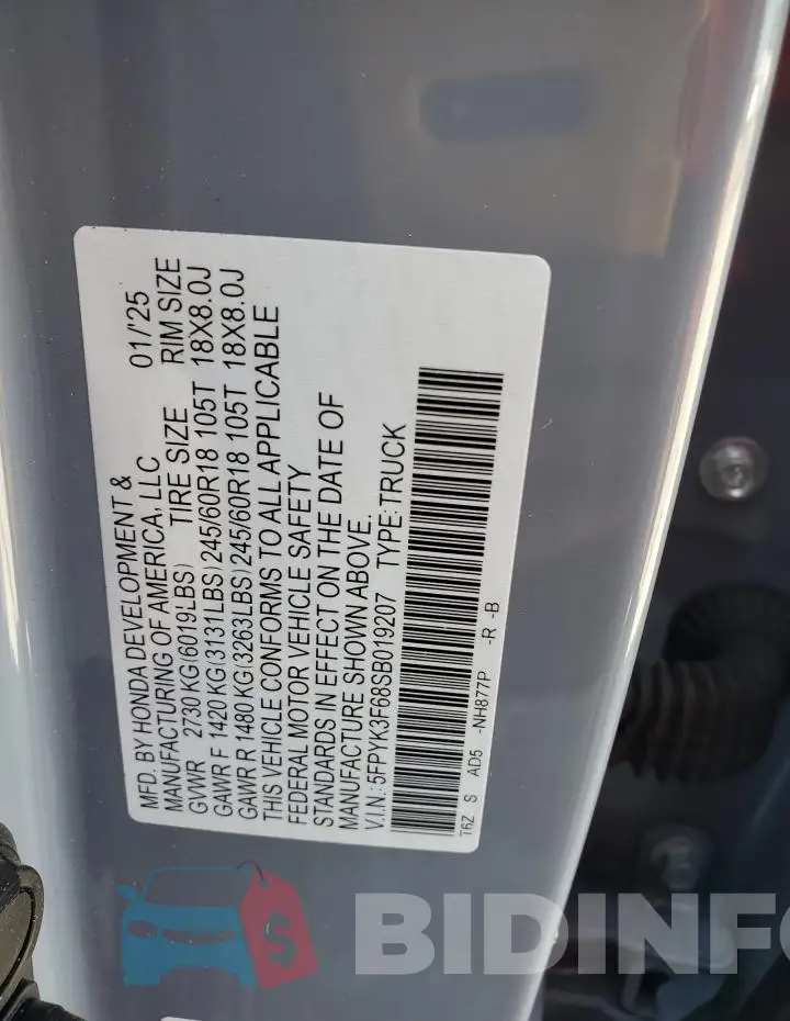 5FPYK3F68SB019207 Photo# 12