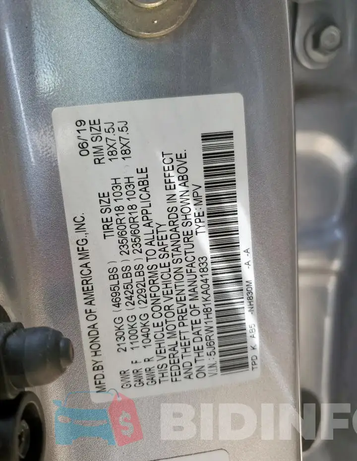 5J6RW1H81KA041833 Photo# 13
