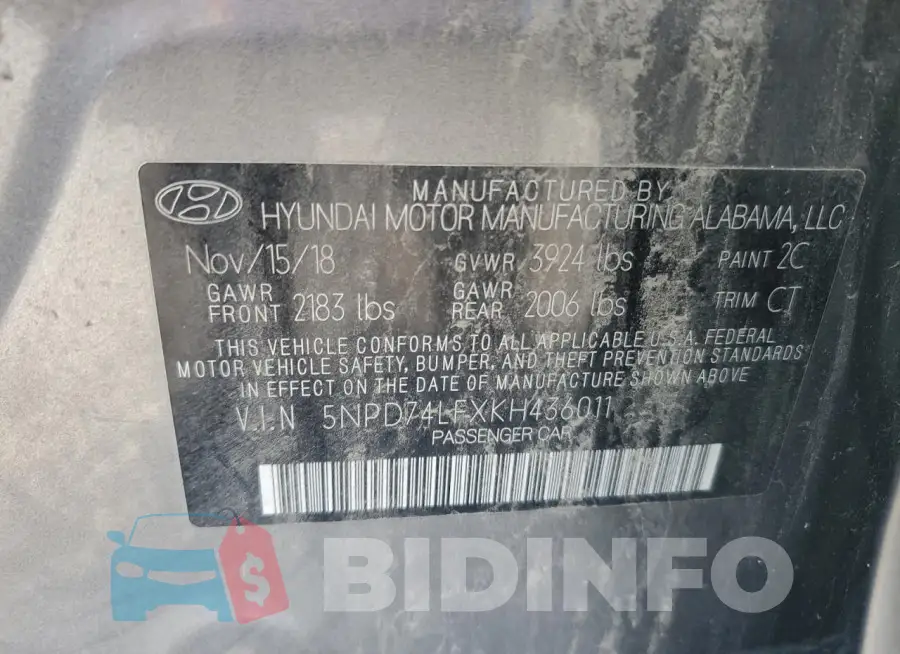 5NPD74LFXKH436011 Photo# 12