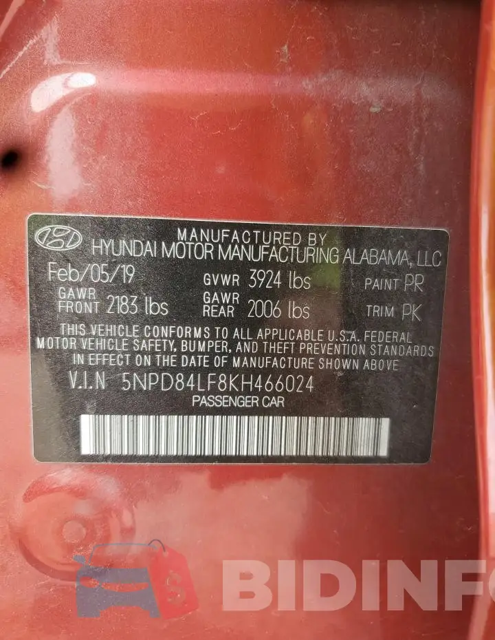 5NPD84LF8KH466024 Photo# 12