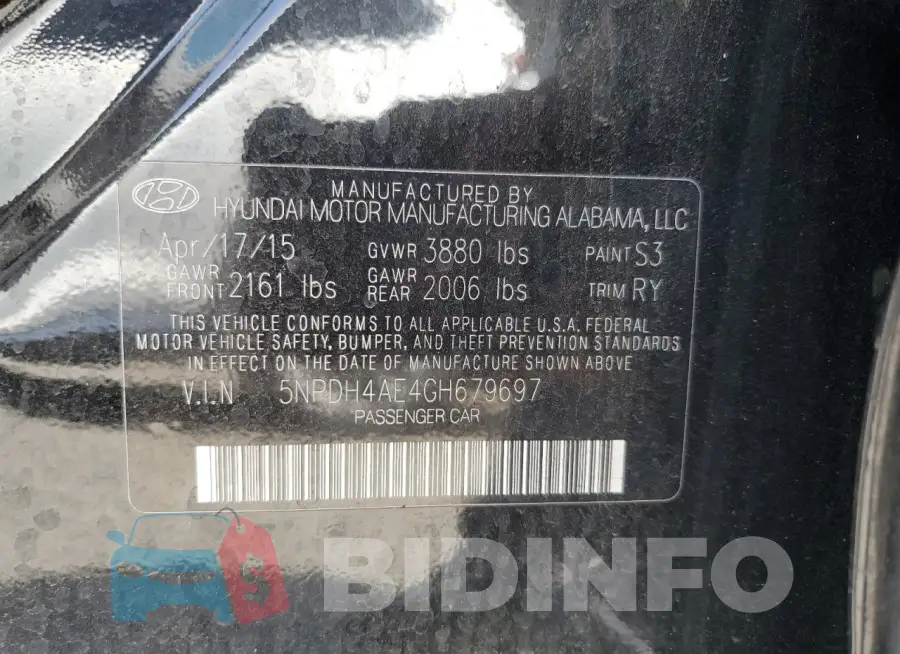 5NPDH4AE4GH679697 Photo# 12