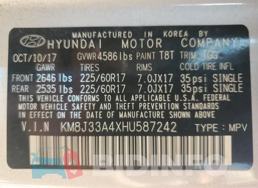 KM8J33A4XHU587242 Photo# 12