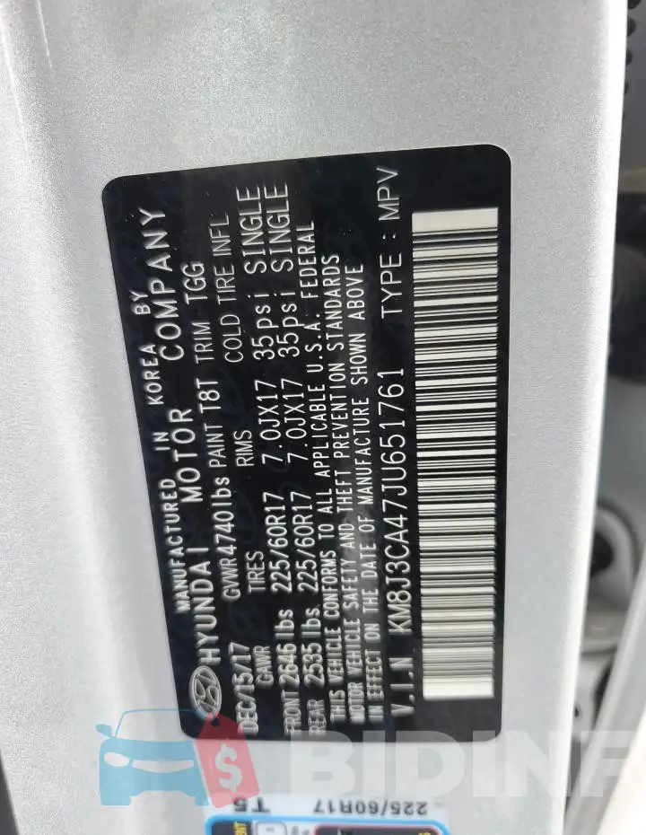 KM8J3CA47JU651761 Photo# 13