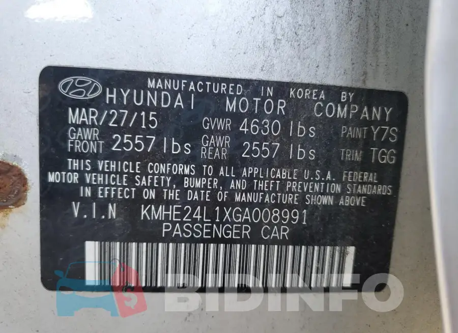 KMHE24L1XGA008991 Photo# 12