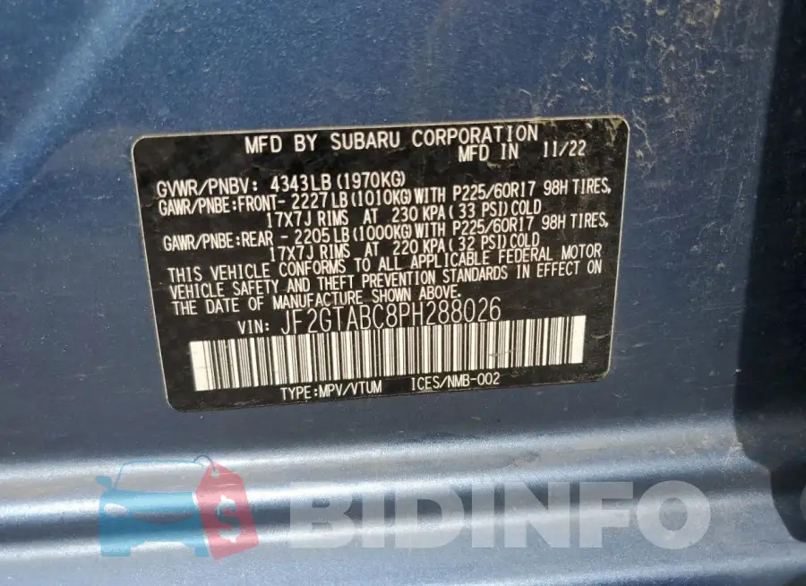 JF2GTABC8PH288026 Photo# 13